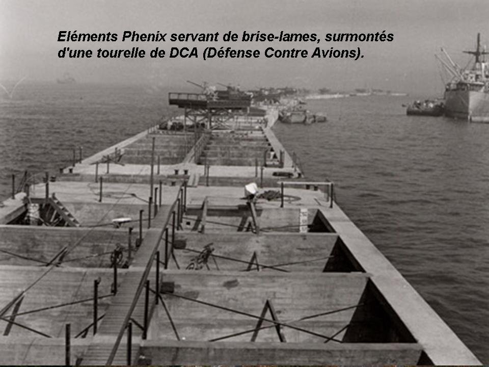D-C-A sur les caissons Phenix pour le port artificiel pour le débarquement construit par les alliés pendant la seconde guerre mondiale